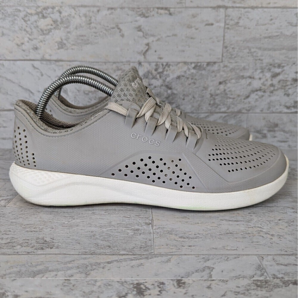 Lite Ride Pacer By Crocs 205234 Ladies Size 10 Grey White Lace Up Low Top - Picture 4 of 10